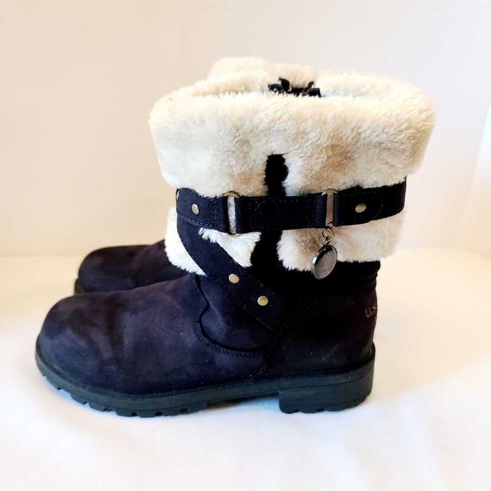 US Polo Assn. Black fur girls winter youth boots
